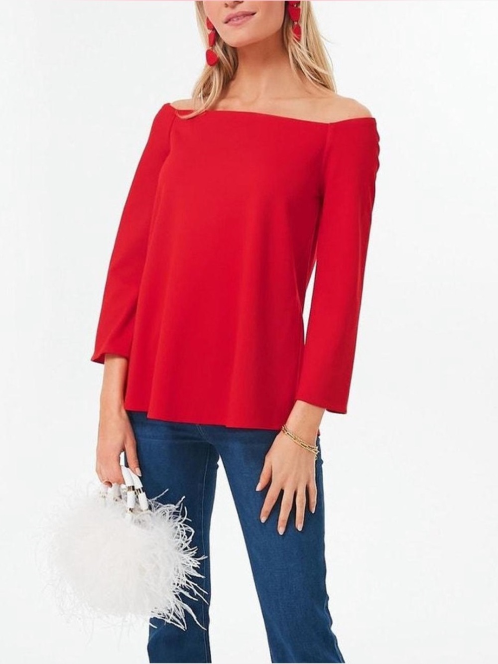 Tuckernuck Miranda Off the Shoulder Blouse Top Size Small Red Classic Preppy